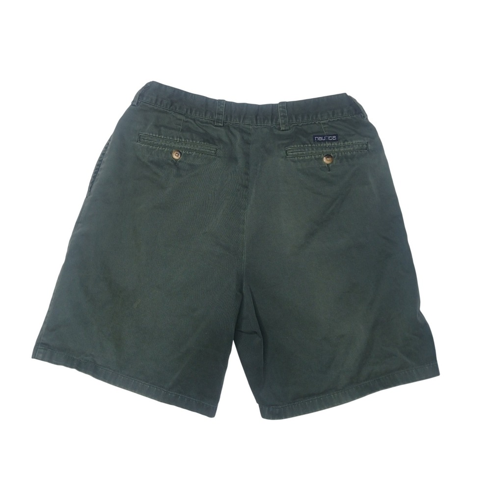 Nautica Chino Shorts Mens 34 Green Pleated Front Cotton Twill Casual Walking - Picture 6 of 8